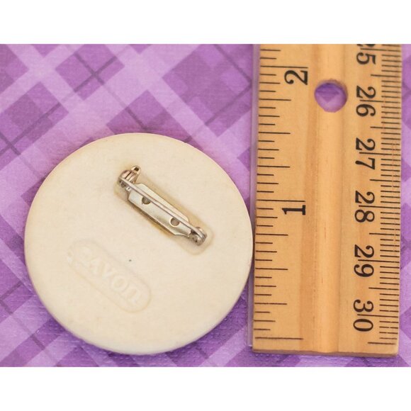 Vintage Round Floral Ceramic Brooch by Avon - V17 - Picture 2 of 2